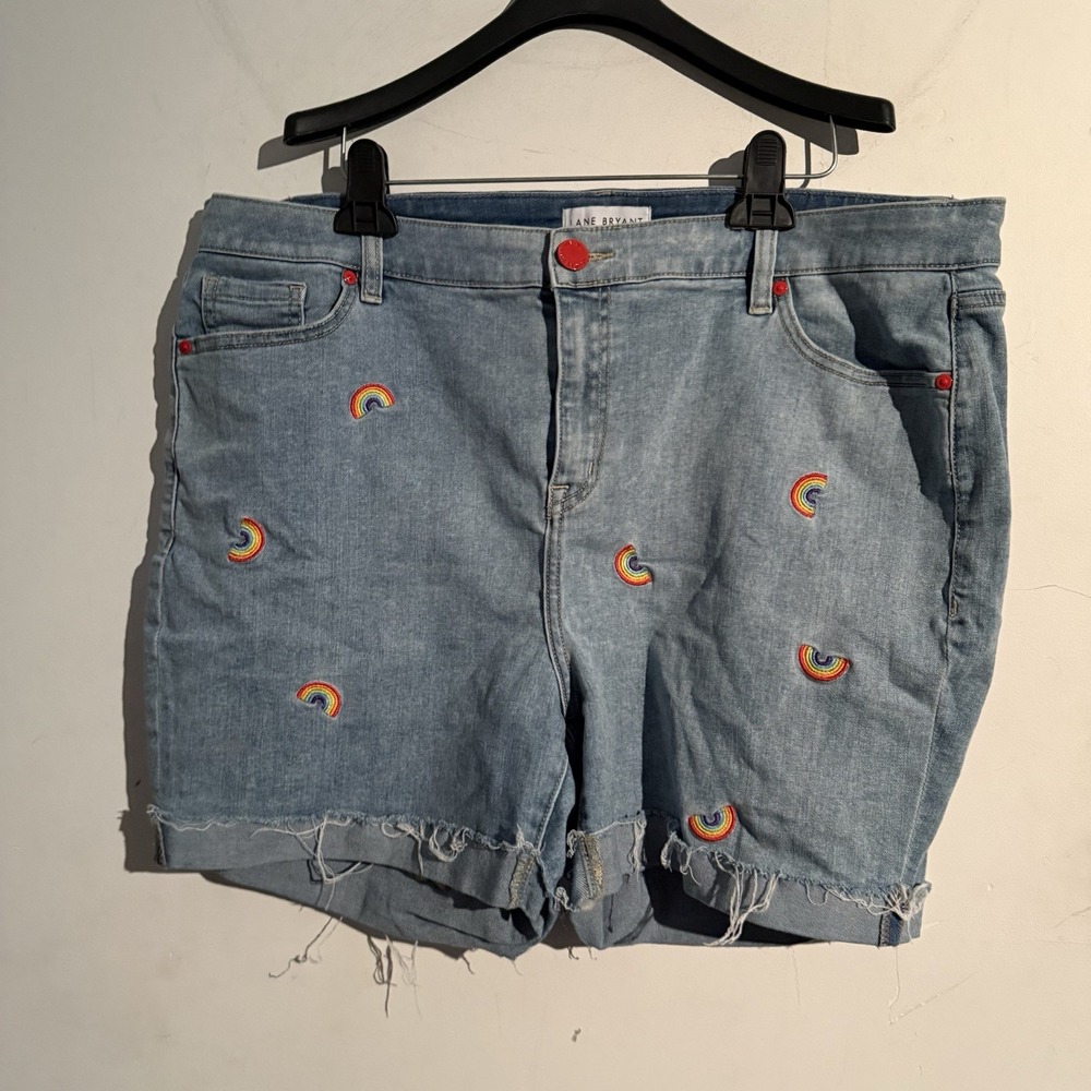 Lane‎ Bryant Size 16 Jean Shorts Rainbow Pattern Indie Festival Whimsical